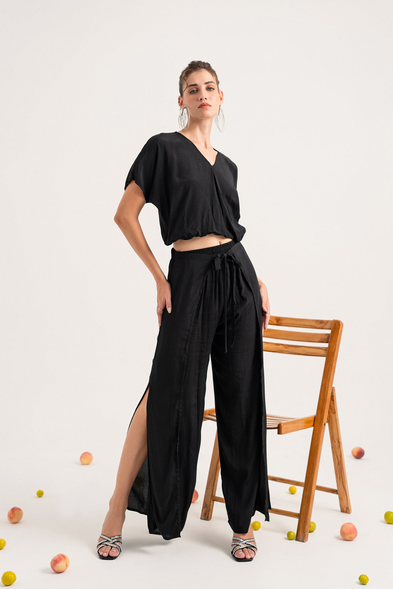 Black Wrap Straight Fit Trouser