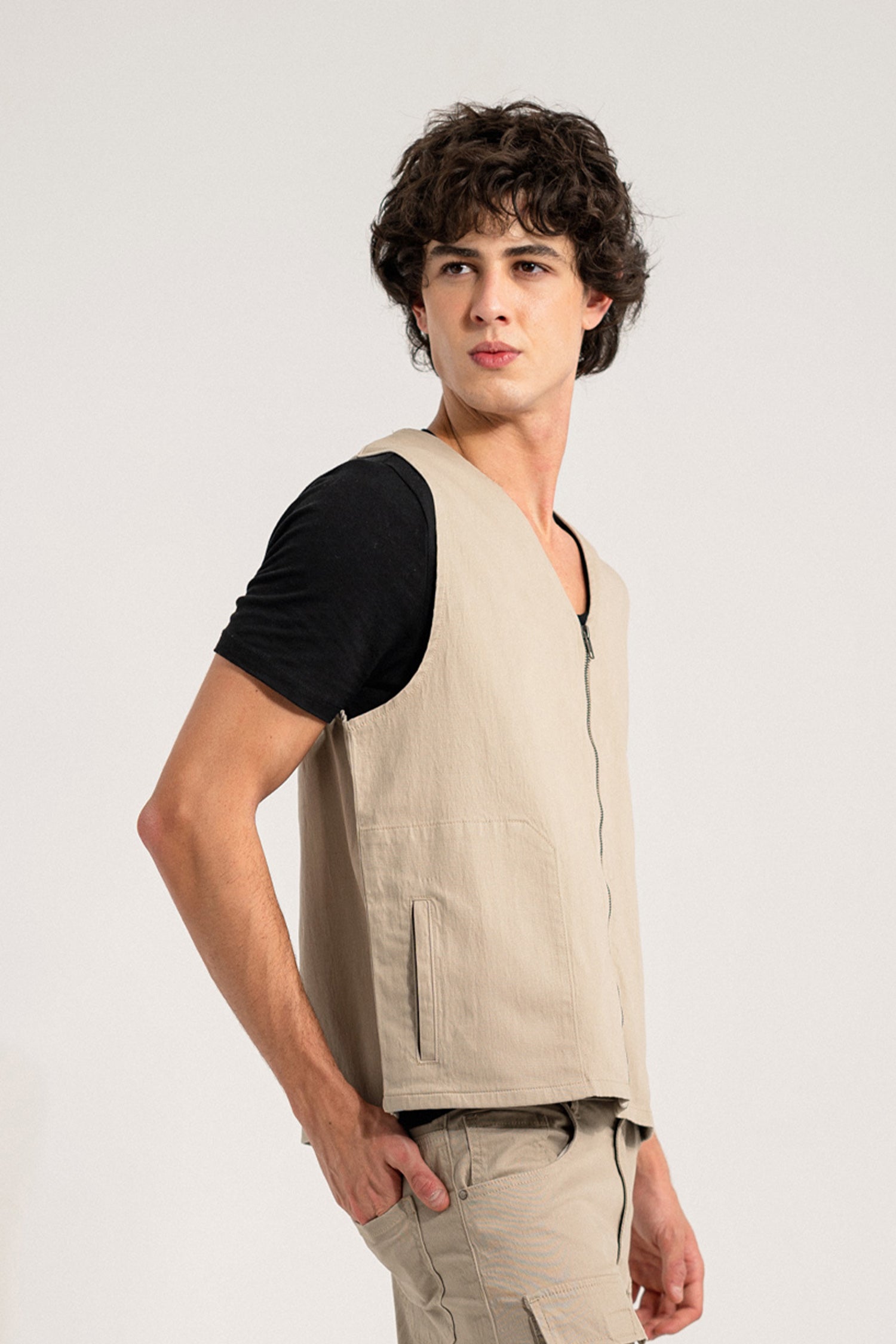 Beige Regular Fit Sleeveless Jacket - Hustle N Holla