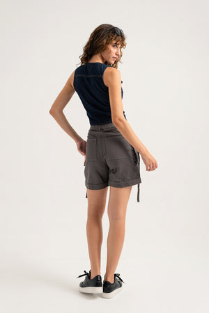Charcoal Grey Mini Denim Shorts - Hustle N Holla