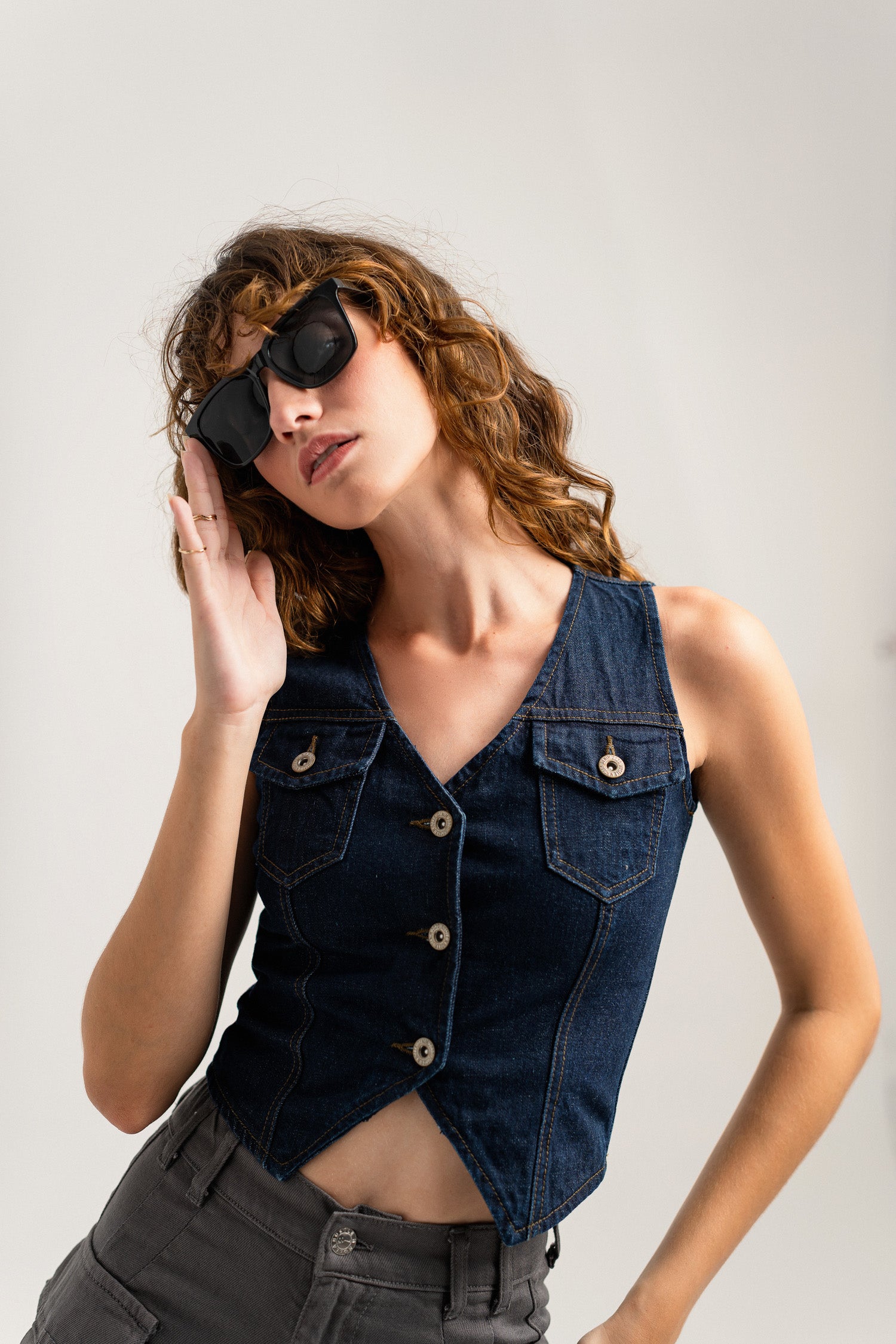 Indigo Button-Down Denim Vest - Hustle N Holla