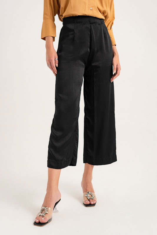 Black Wide Leg Mid Rise Trouser - Hustle N Holla