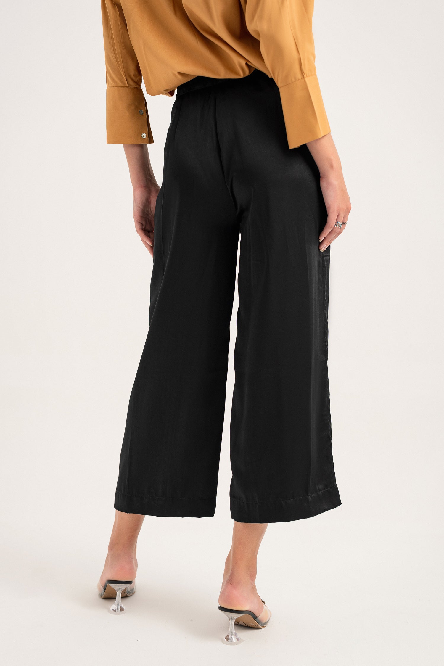 Black Wide Leg Mid Rise Trouser - Hustle N Holla