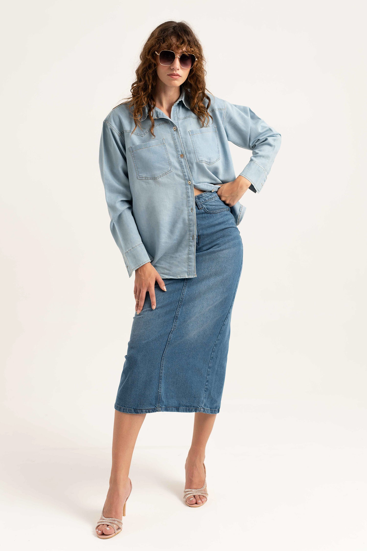 Mid Blue Pencil Denim Skirt - Hustle N Holla