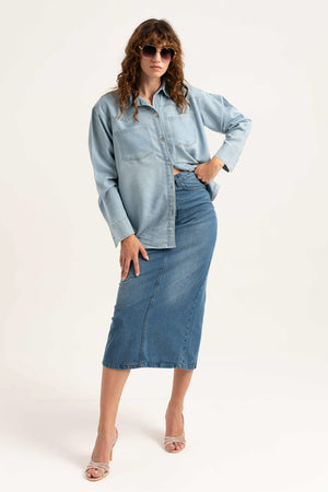 Light Wash Blue Pencil Denim Skirt - Hustle N Holla