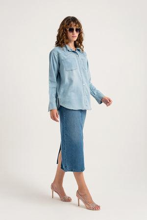 Light Wash Blue Pencil Denim Skirt - Hustle N Holla