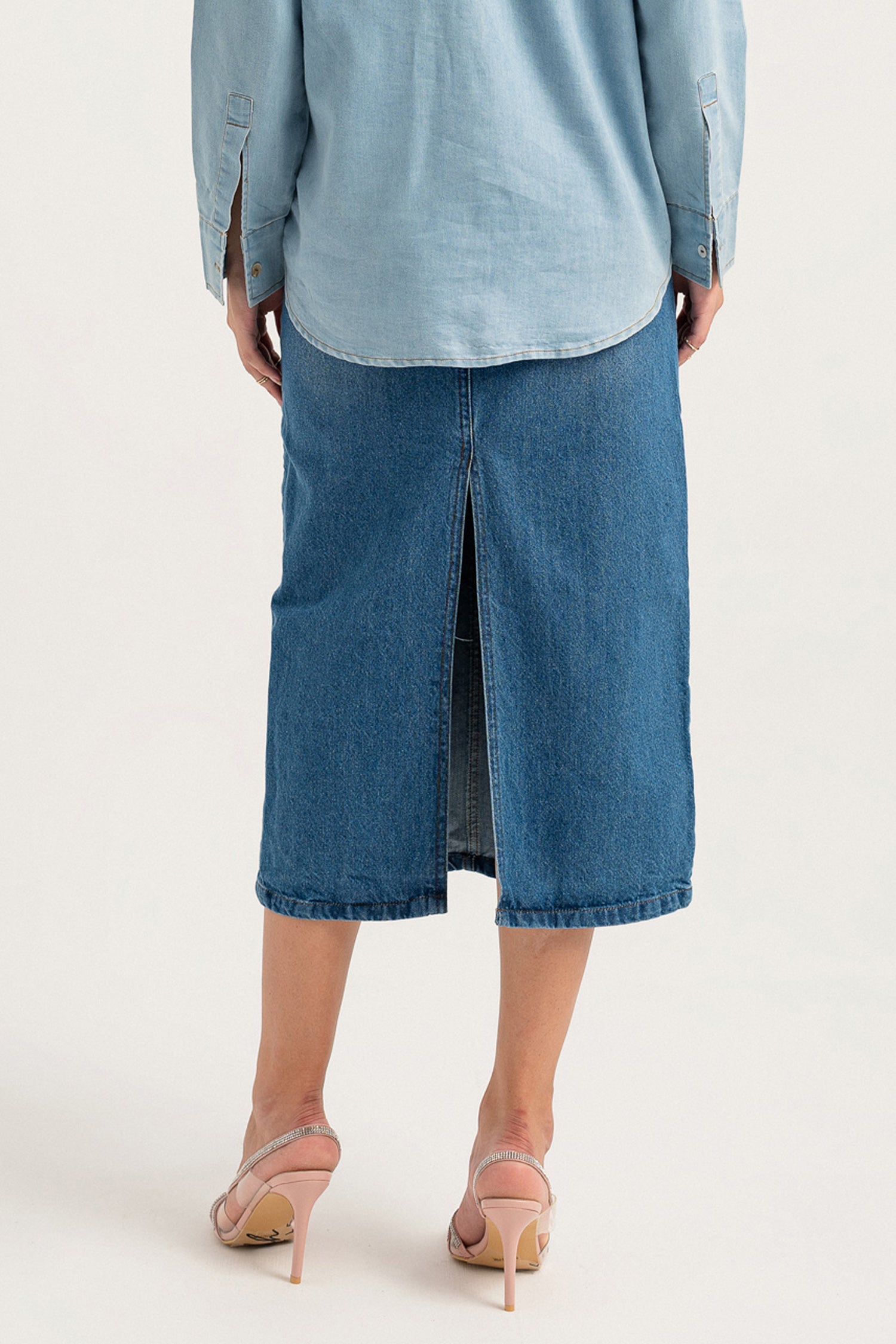 Mid Blue Pencil Denim Skirt - Hustle N Holla