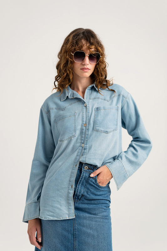 Light Blue Regular Fit Chambray Shirt - Hustle N Holla