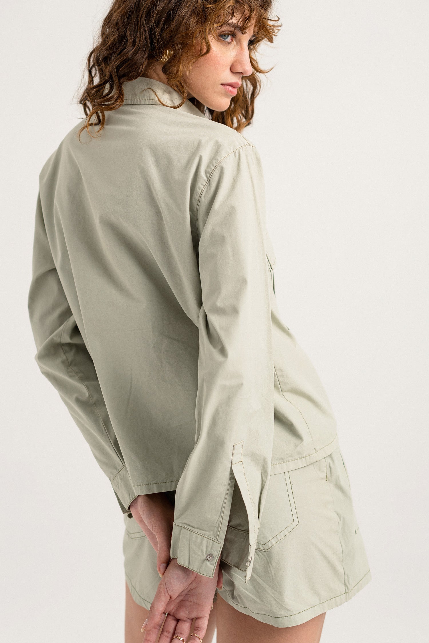 Sage Green Relaxed Fit Crop Shirt - Hustle N Holla