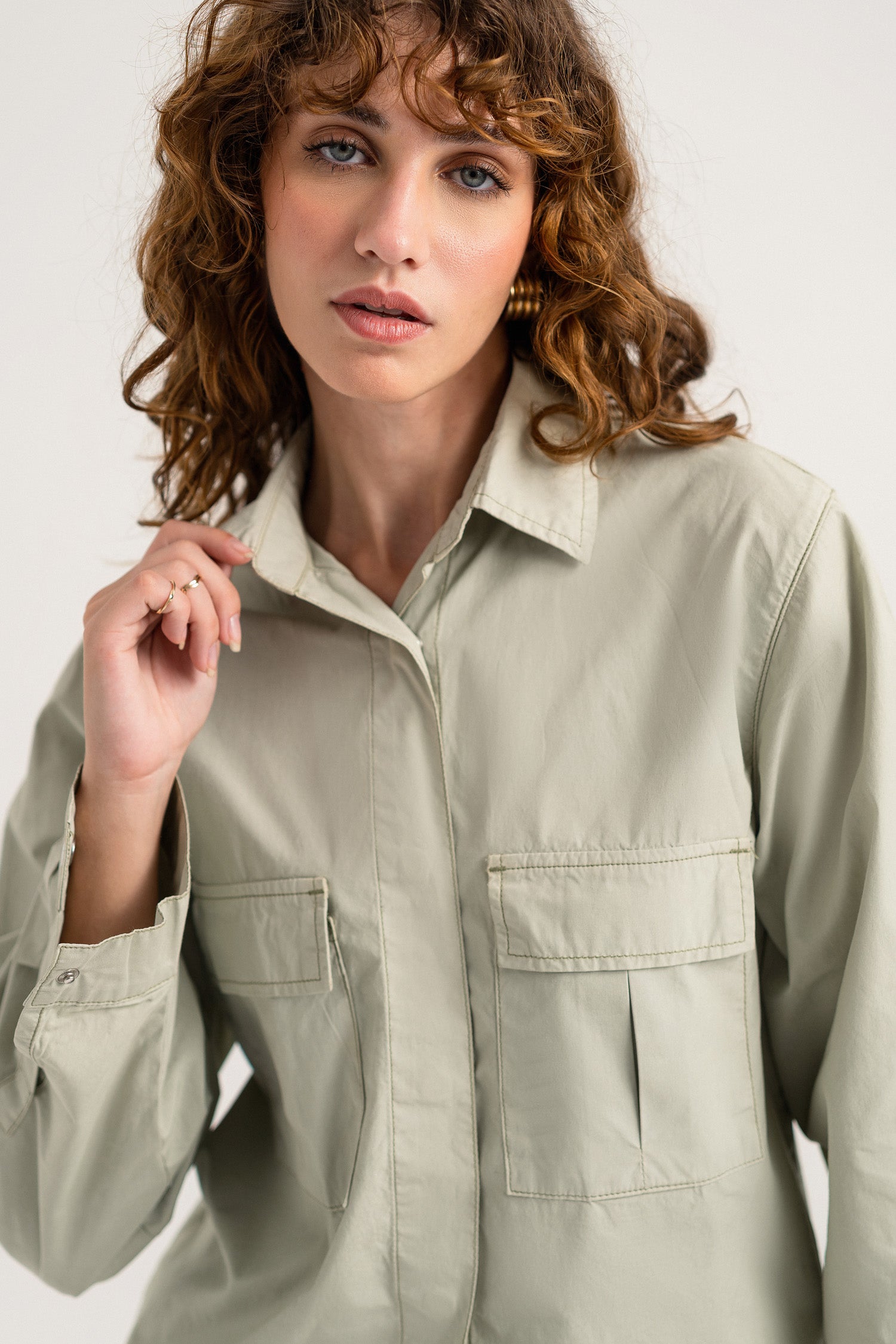 Sage Green Relaxed Fit Crop Shirt - Hustle N Holla