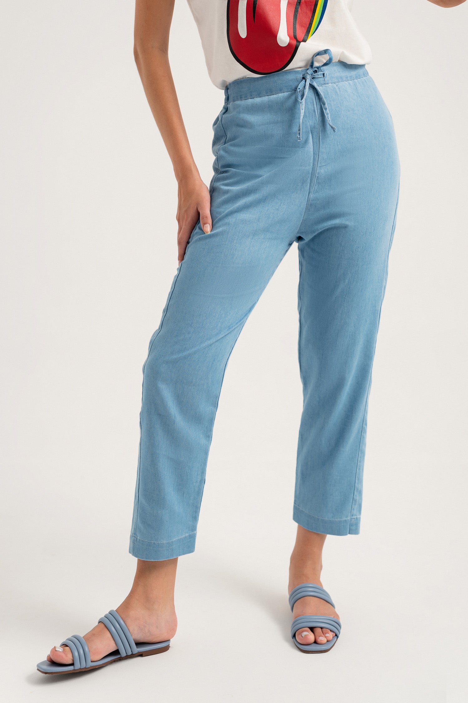 Mid Blue Chambray Straight Fit Pants - Hustle N Holla