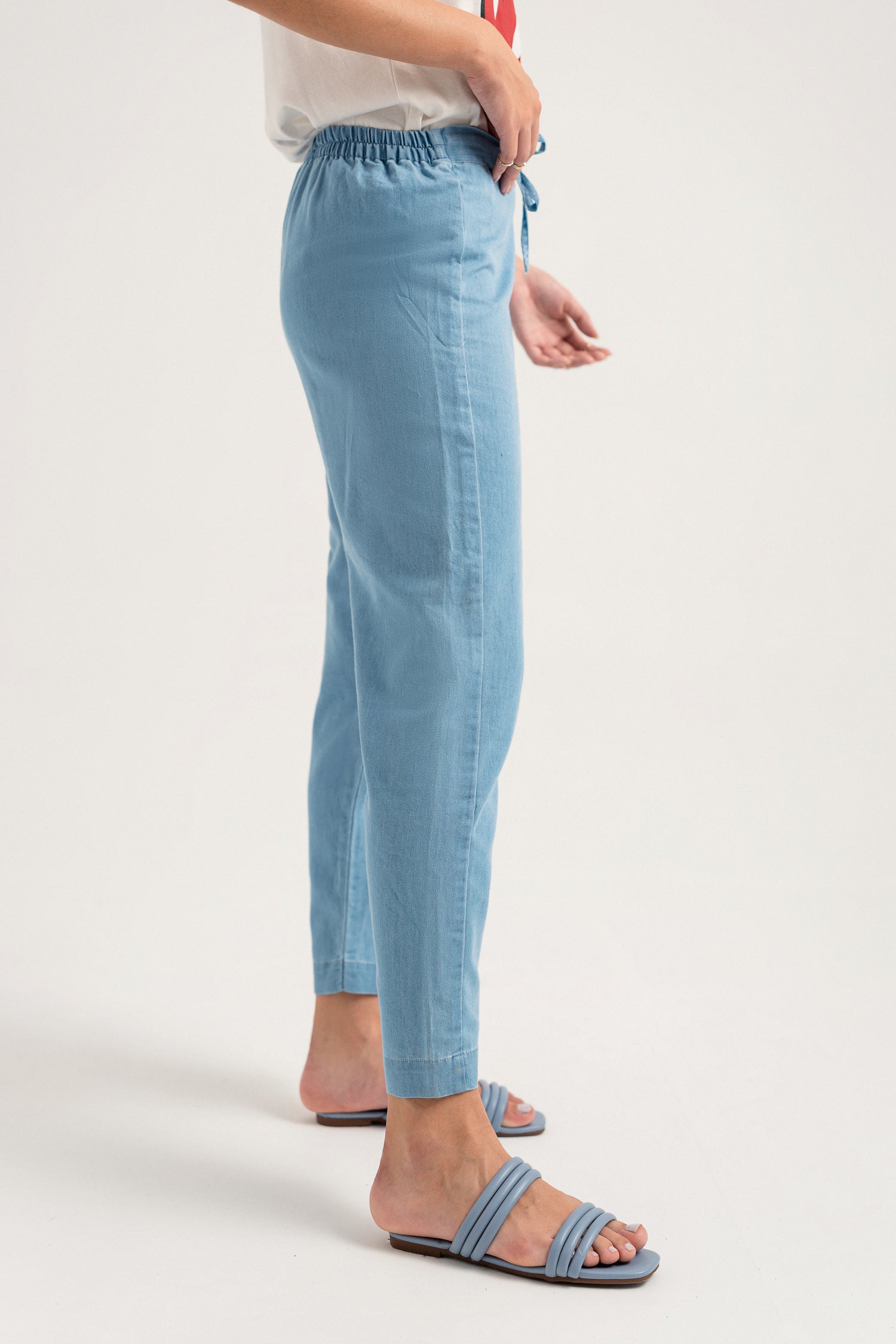 Mid Blue Chambray Straight Fit Pants - Hustle N Holla