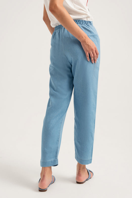 Mid Blue Chambray Straight Fit Pants - Hustle N Holla