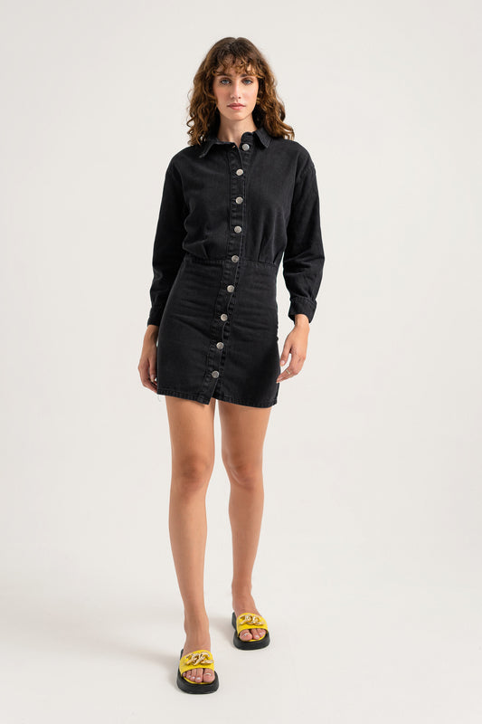 Black Mini Slim Fit Denim Dress - Hustle N Holla