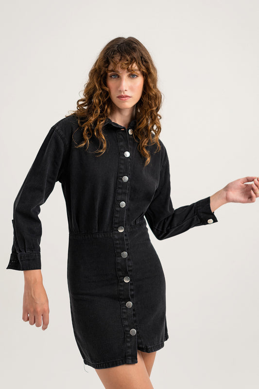 Black Mini Slim Fit Denim Dress - Hustle N Holla