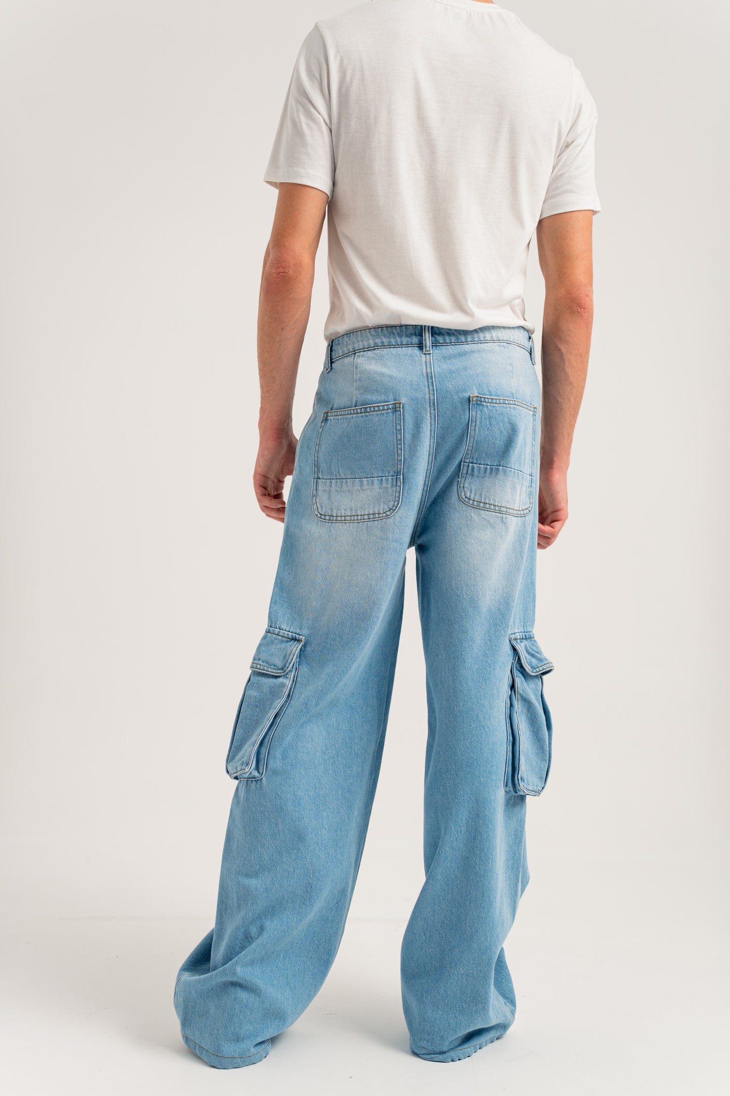 Light Wash Straight Fit Cargo Jeans - Hustle N Holla