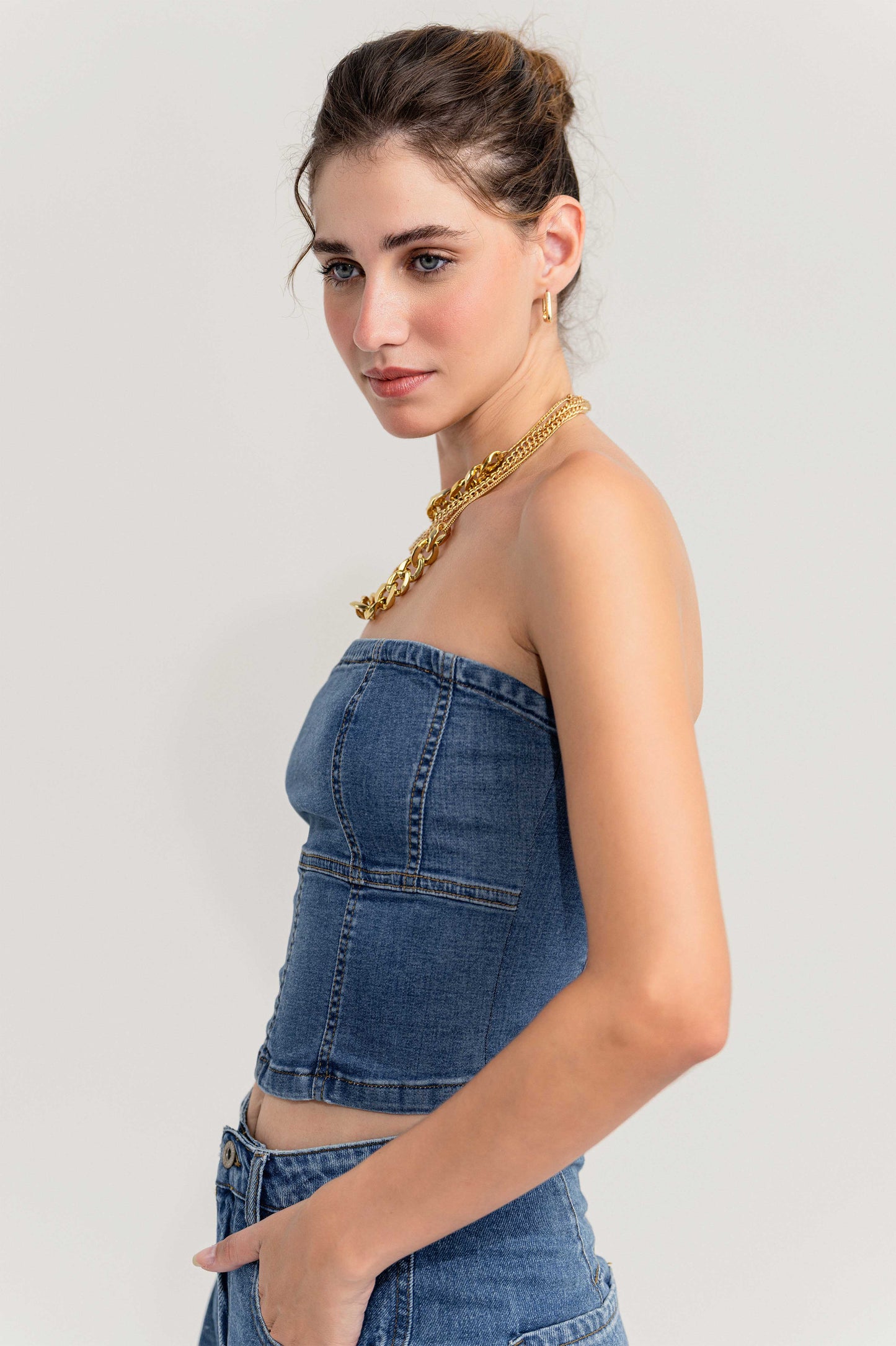 Stone Wash Bandeau Denim Top - Hustle N Holla