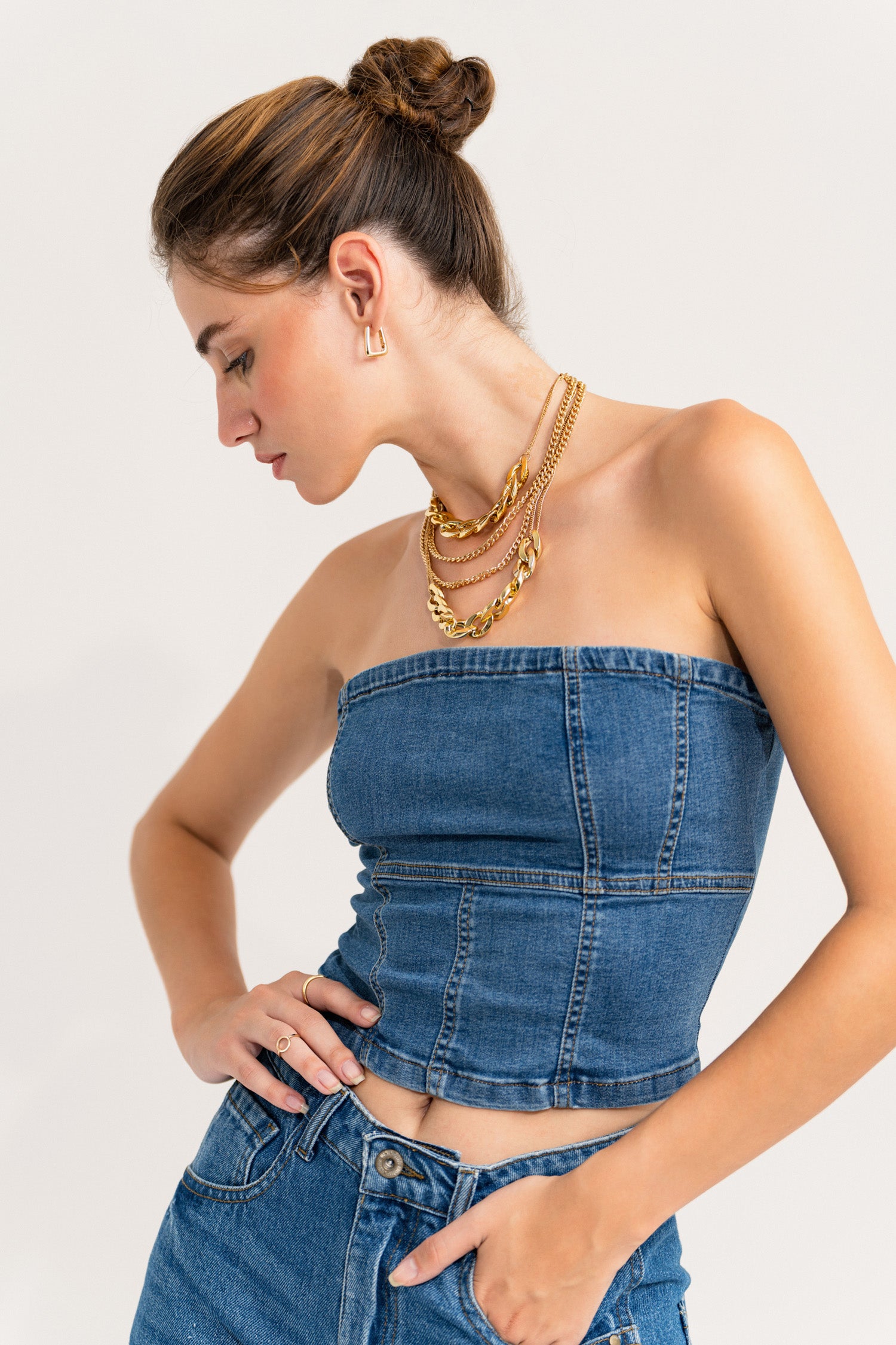 Stone Wash Bandeau Denim Top - Hustle N Holla