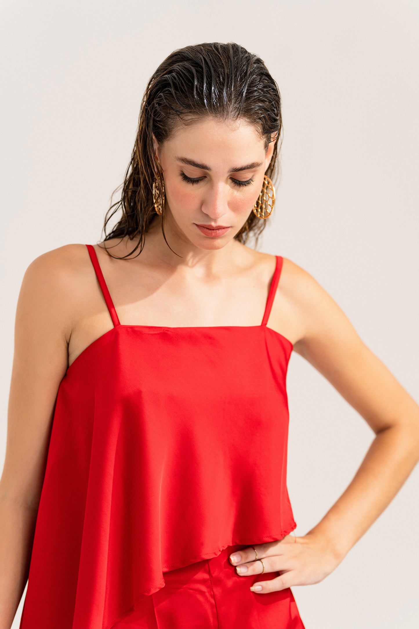 Red Asymmetric Cami Top - Hustle N Holla