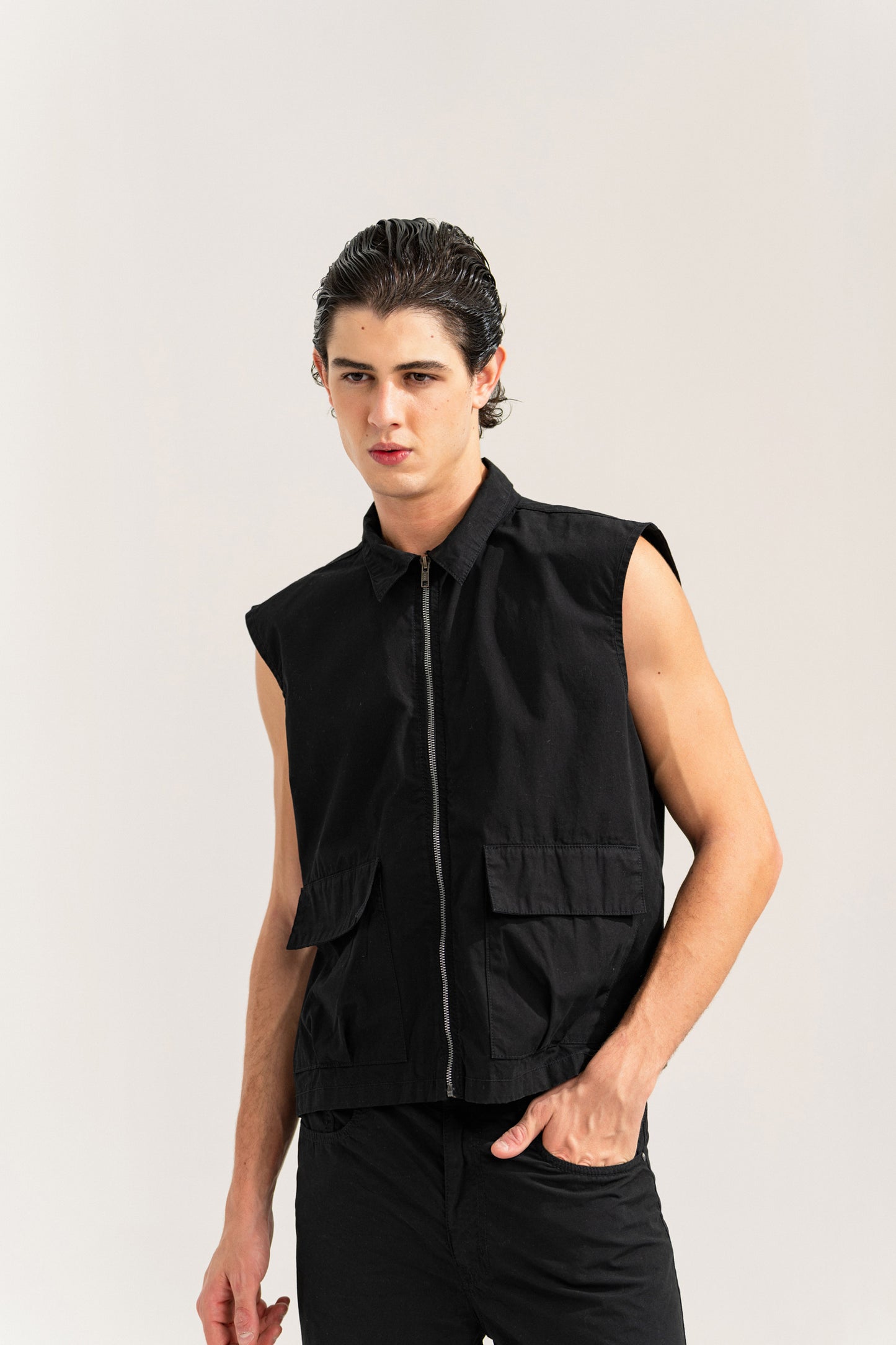 Jet Black Sleeveless Canvas Jacket - Hustle N Holla