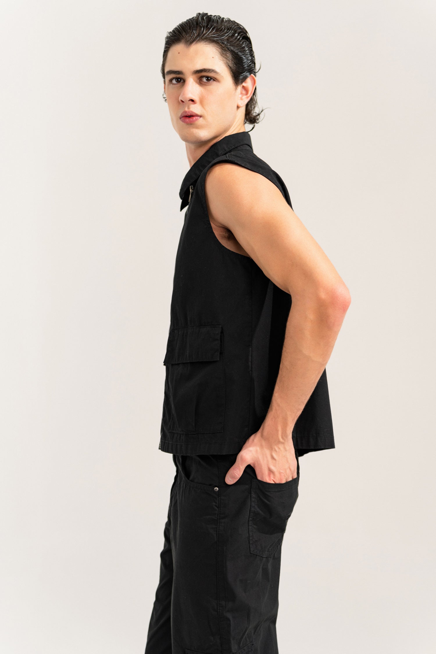 Jet Black Slim Fit Canvas Pants