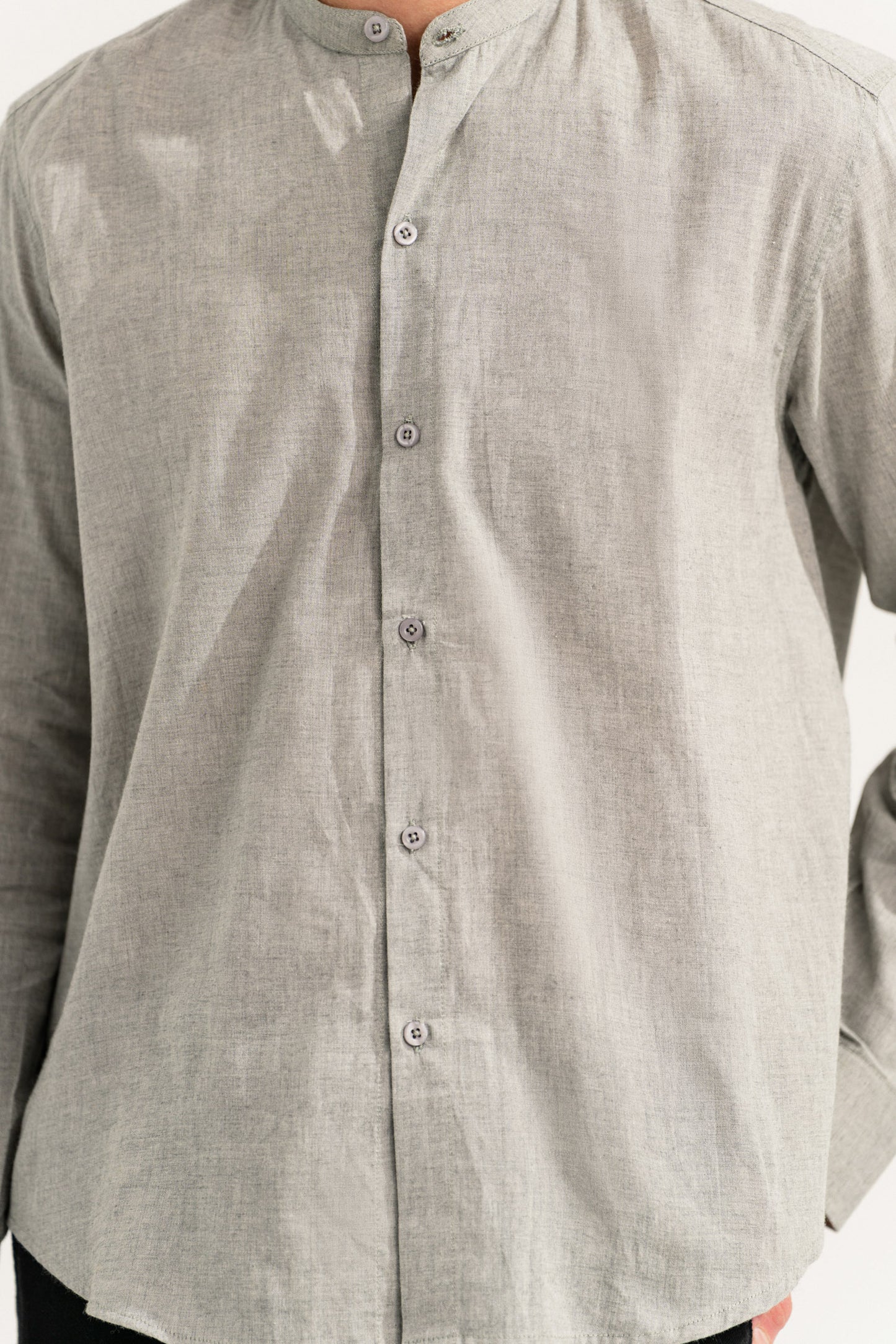 Grey Slim Fit Ban Collar Shirt - Hustle N Holla