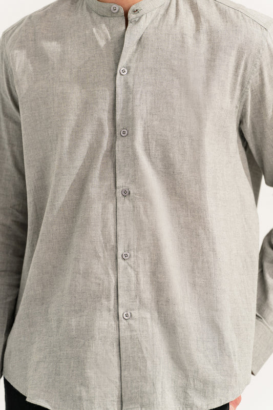 Grey Slim Fit Ban Collar Shirt - Hustle N Holla