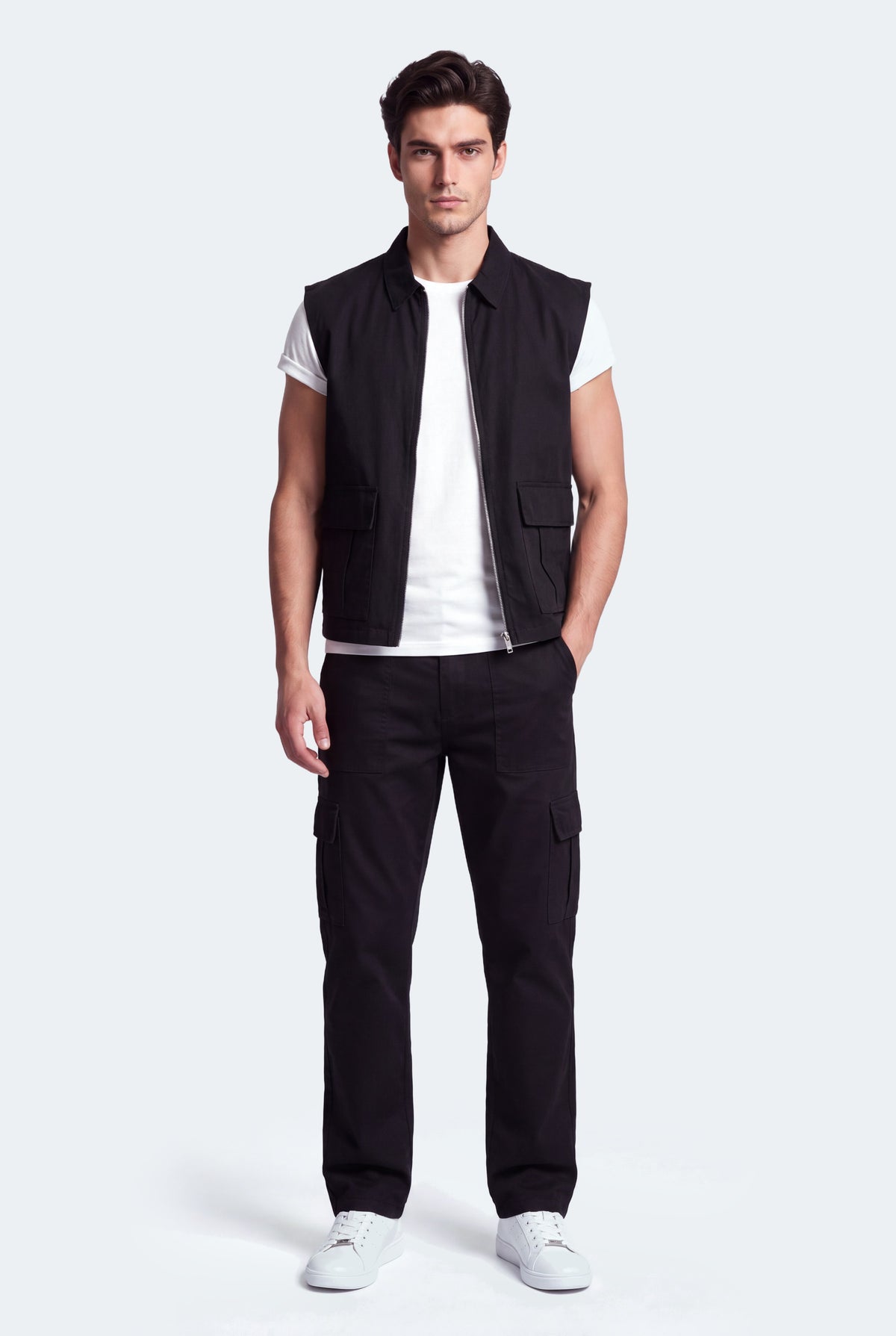 Jet Black Sleeveless Canvas Jacket - Hustle N Holla