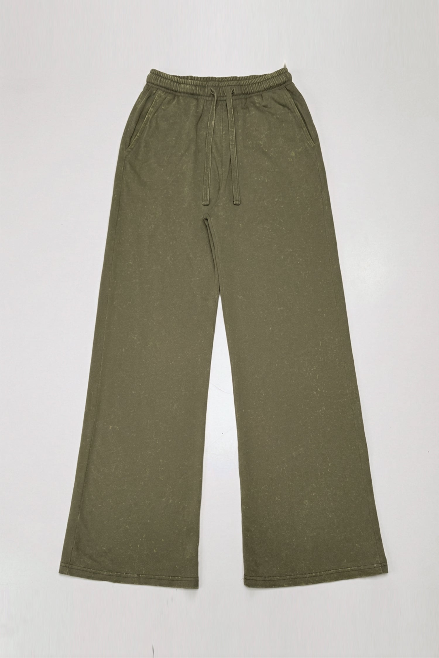 Olive Green Garment Wash Wide Leg Trousers - Hustle N Holla