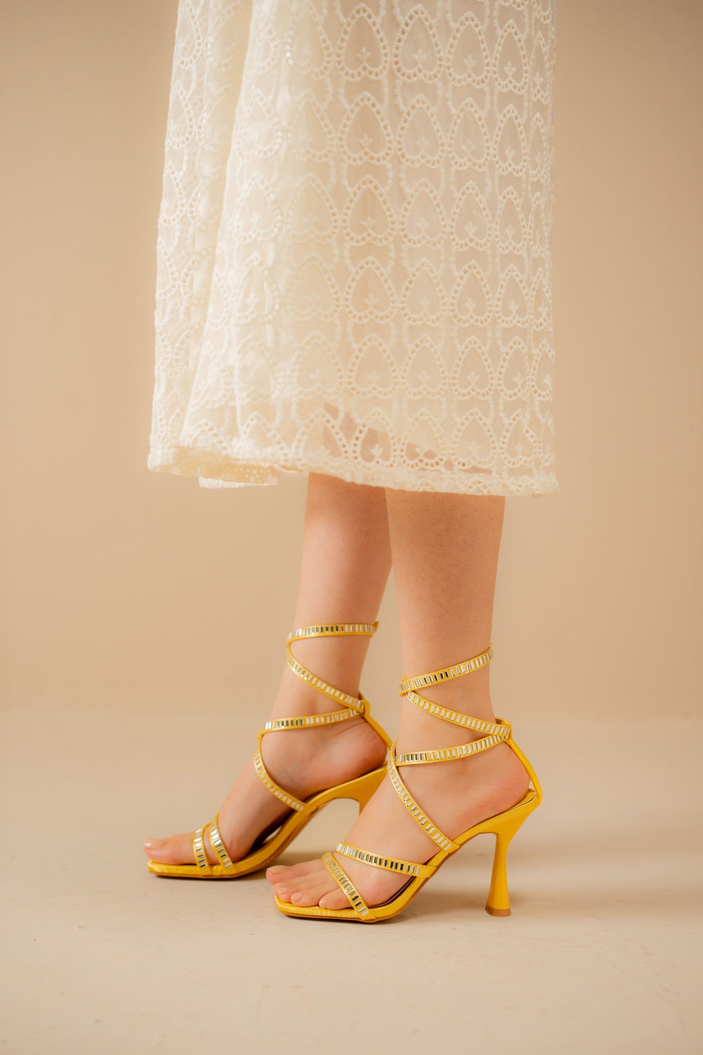 Lemon Embellished Strappy Heels