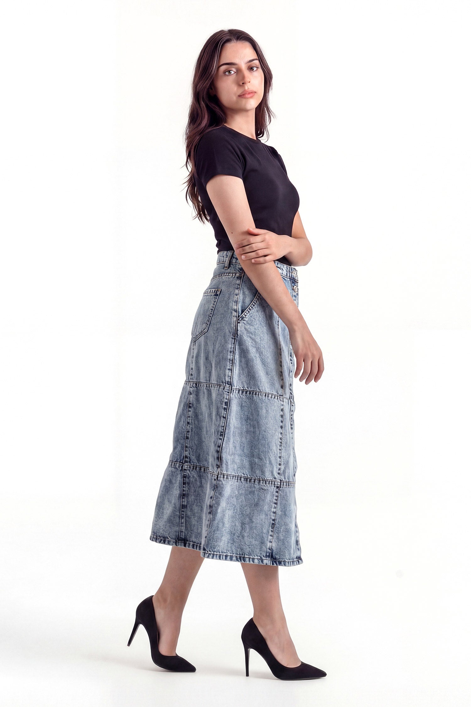 Light Blue Acid Washed Buttoned Maxi Skirt - Hustle N Holla