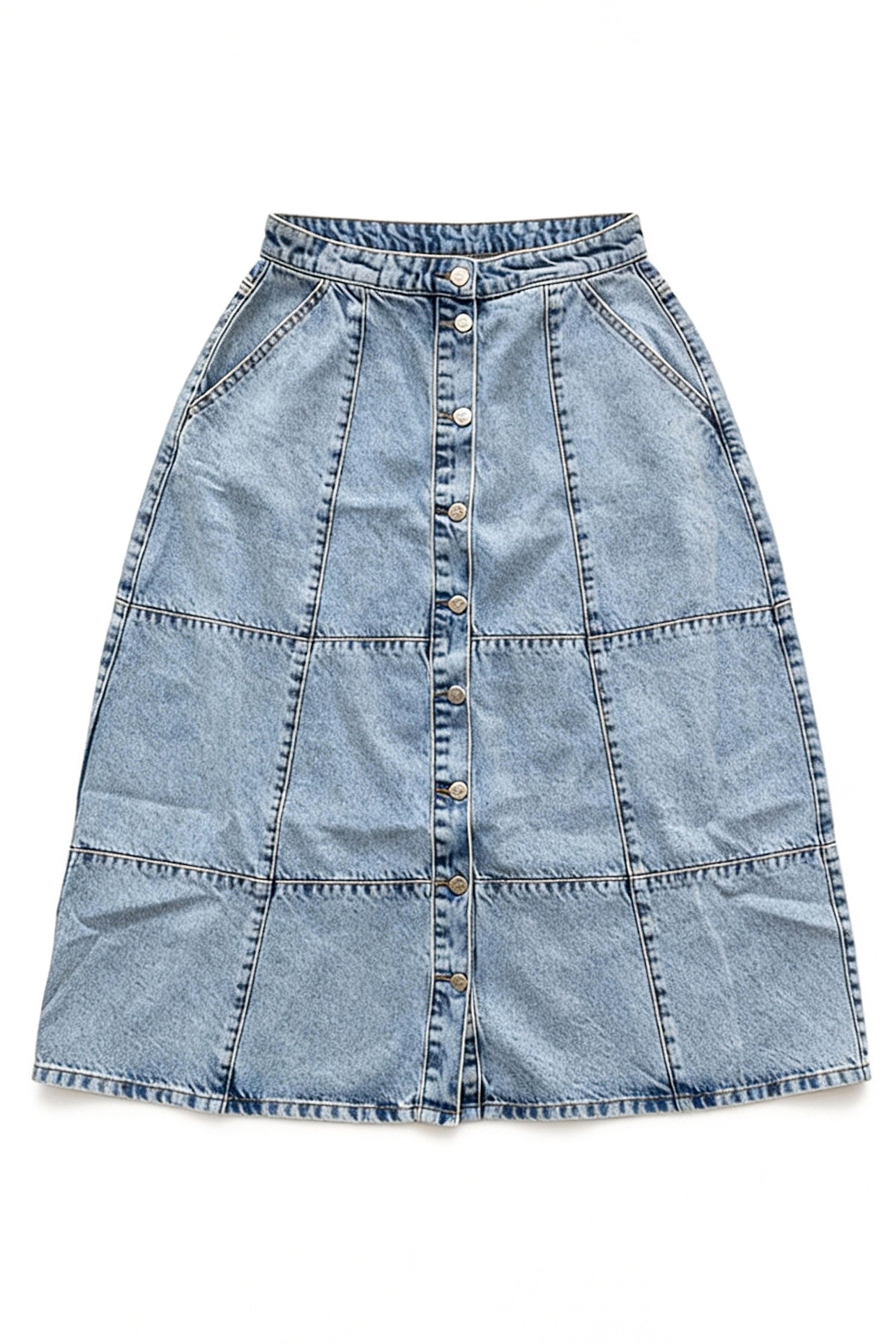 Light Blue Acid Washed Buttoned Maxi Skirt - Hustle N Holla