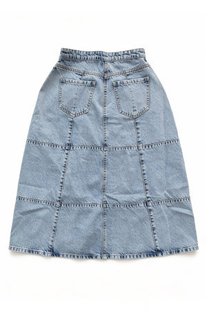 Light Blue Acid Washed Buttoned Maxi Skirt - Hustle N Holla