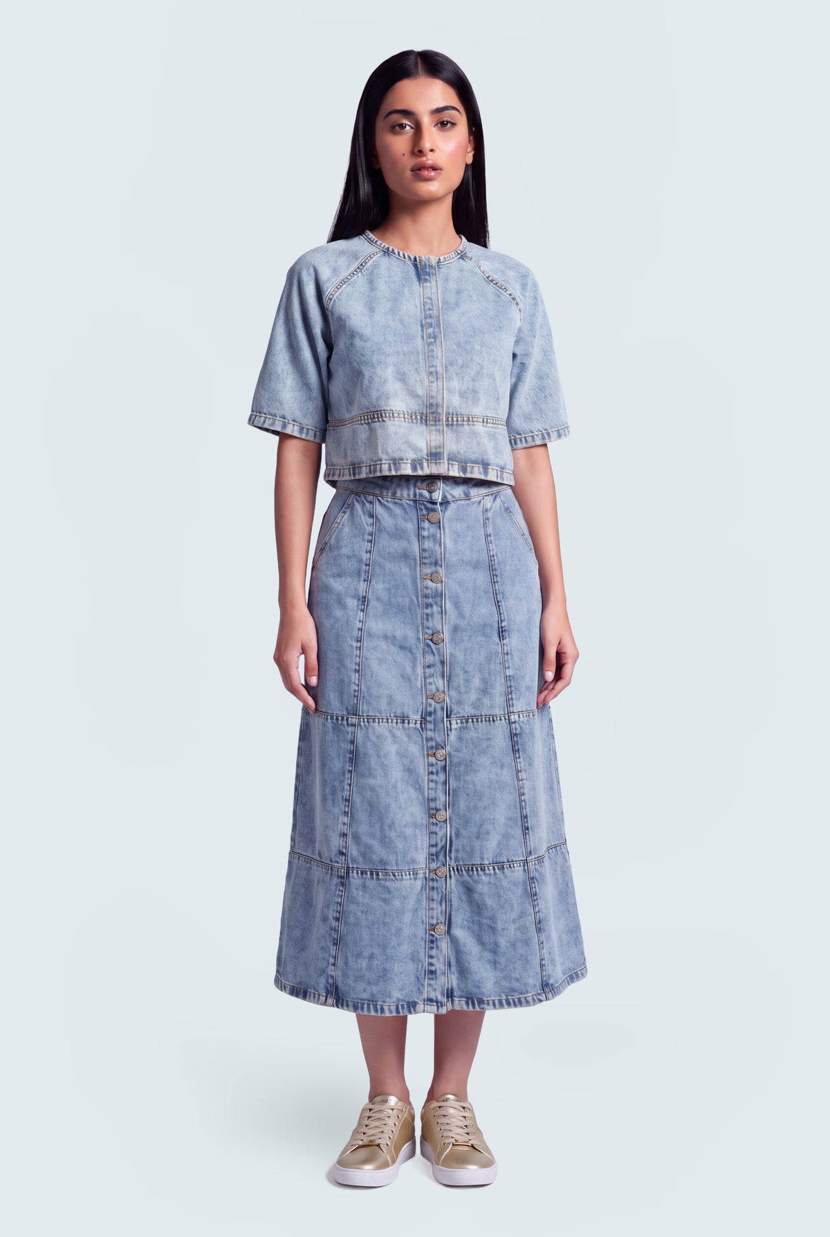 Light Blue Acid Washed Buttoned Maxi Skirt - Hustle N Holla