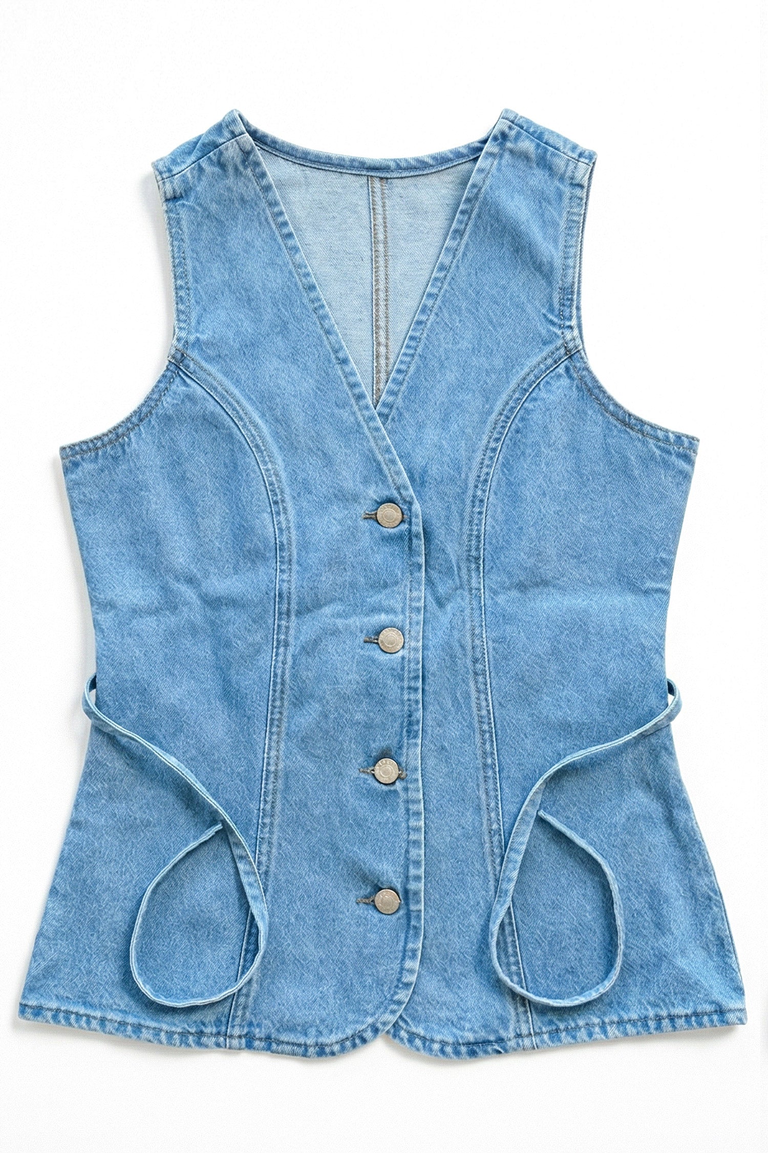 Light Blue Slim Fit Tie Up Denim Vest - Hustle N Holla