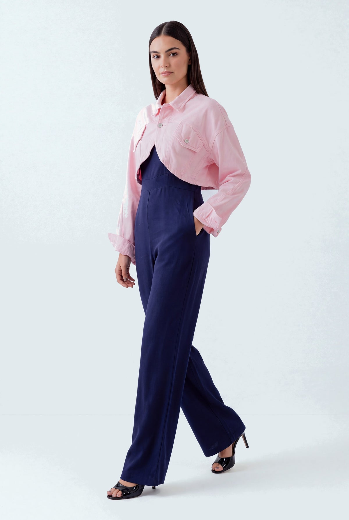 Light Pink Wash Denim Cropped Jacket - Front - Hustle N Holla