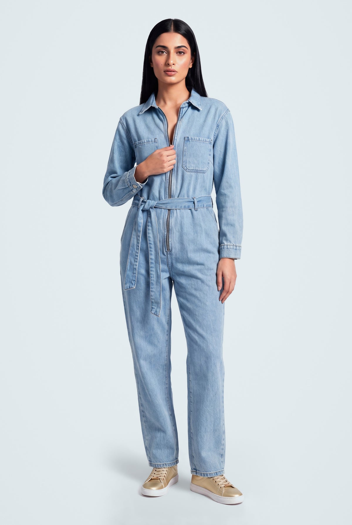 Light Wash Belted Denim Jumpsuit - Hustle N Holla