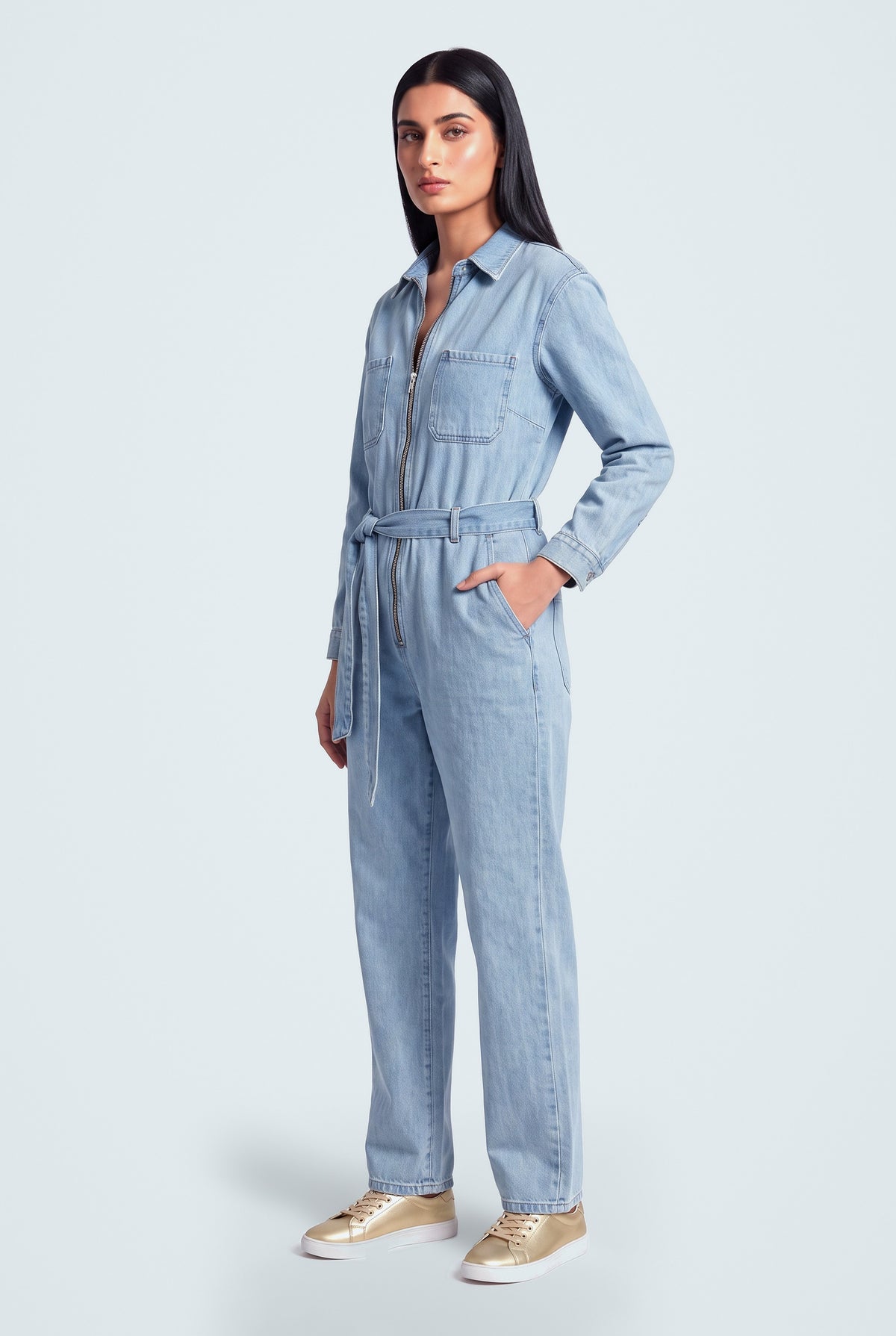 Light Wash Belted Denim Jumpsuit - Hustle N Holla