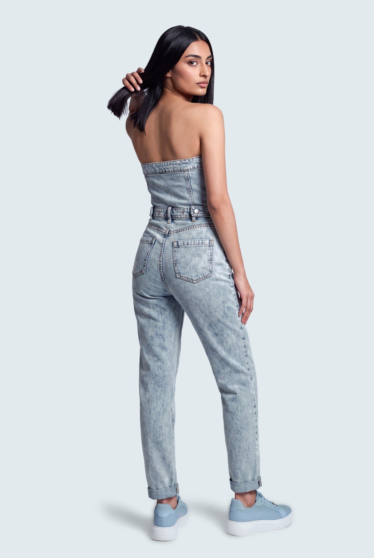 Light Washed Slim Fit Corset Jumpsuit - Hustle N Holla