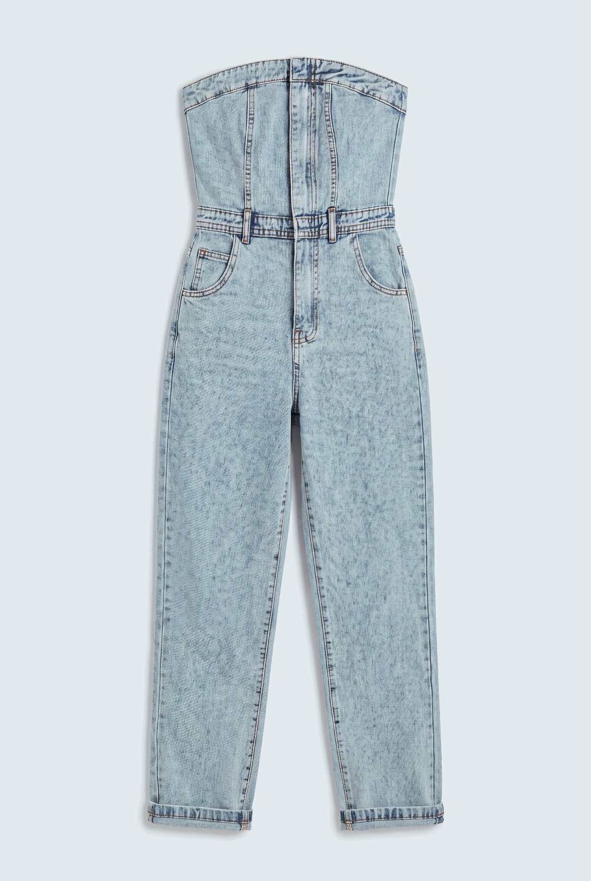 Light Washed Slim Fit Corset Jumpsuit - Hustle N Holla