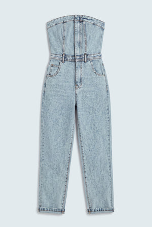 Light Washed Slim Fit Corset Jumpsuit - Hustle N Holla