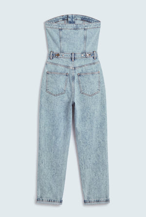 Light Washed Slim Fit Corset Jumpsuit - Hustle N Holla
