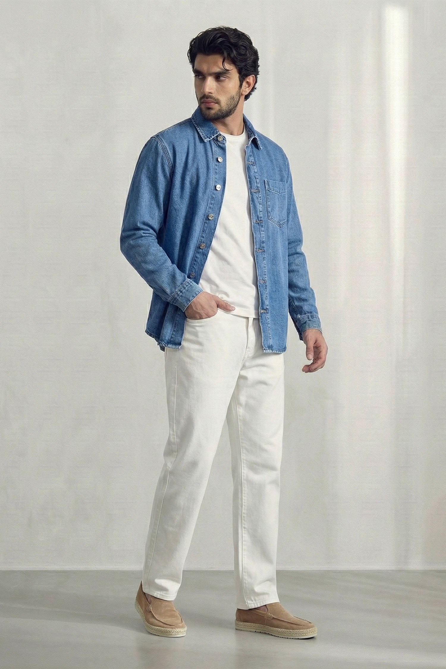 Mid Blue Relaxed Fit Denim Shirt - Hustle N Holla