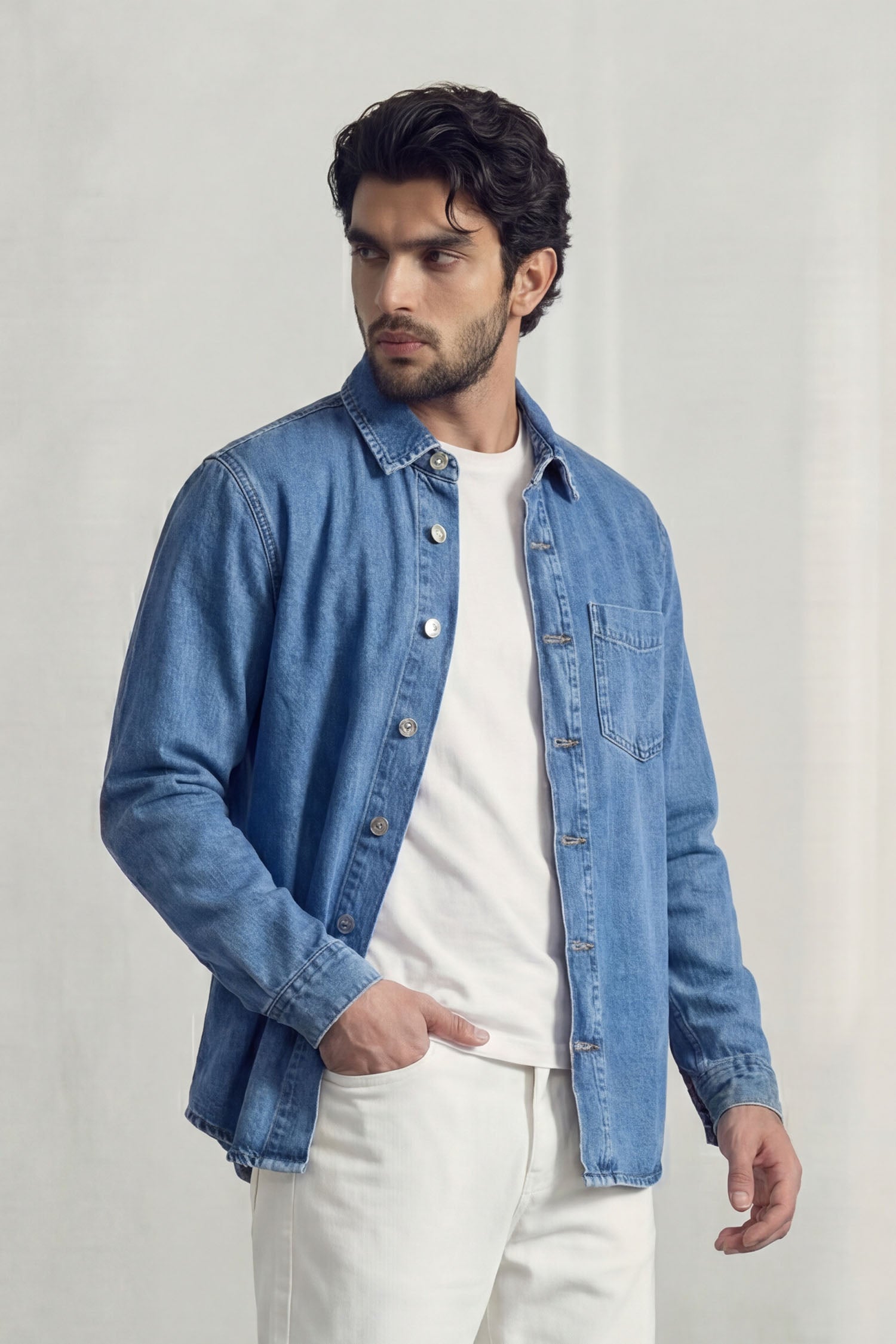 Mid Blue Relaxed Fit Denim Shirt - Hustle N Holla