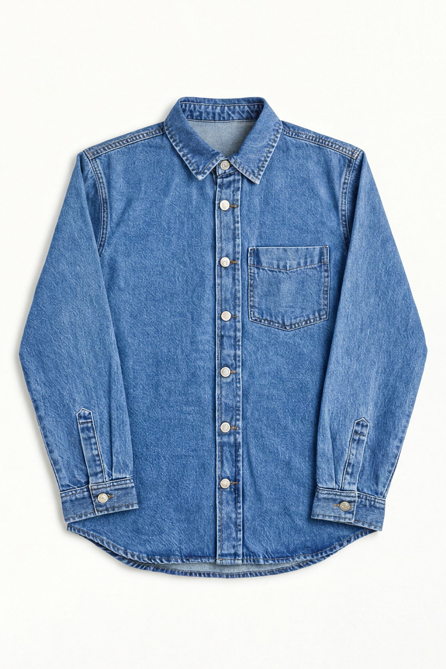 Mid Blue Relaxed Fit Denim Shirt - Hustle N Holla
