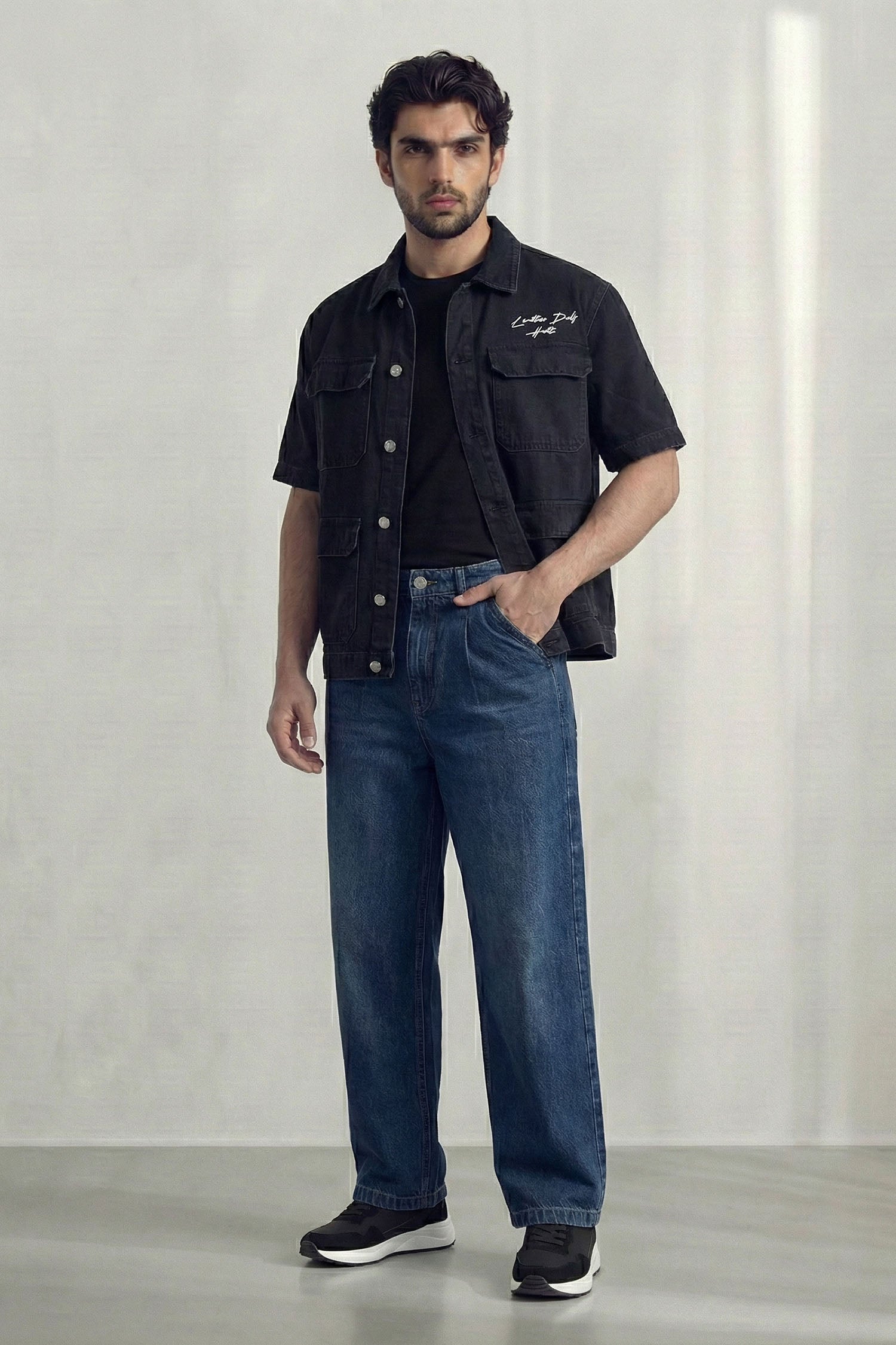 Black Relaxed Fit Utility Denim Shirt - Hustle N Holla