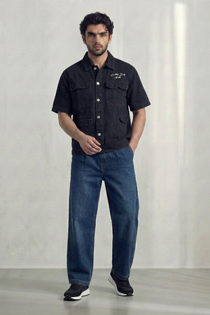 Black Relaxed Fit Utility Denim Shirt - Hustle N Holla