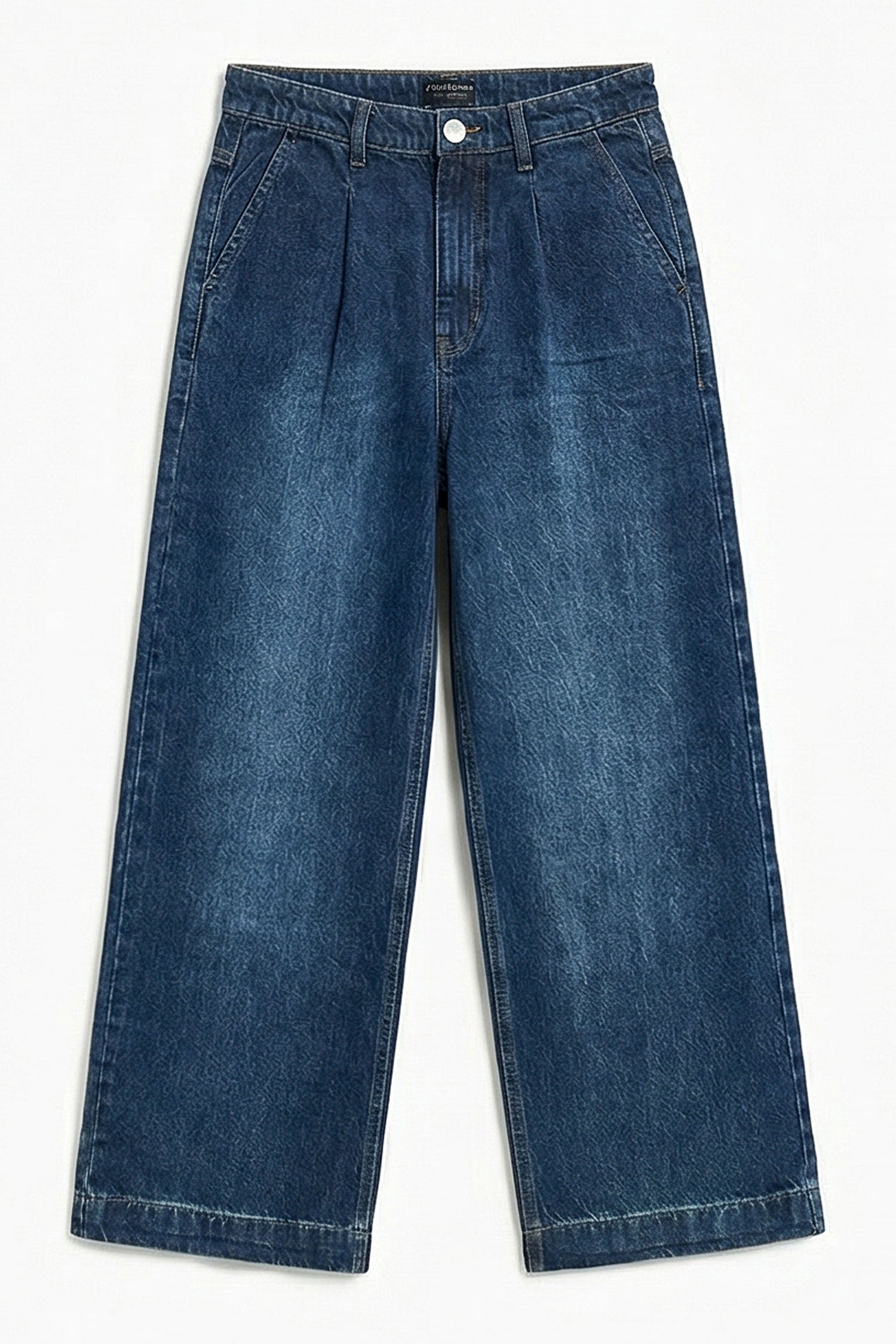 Blue Pleated Wide Leg Denim Jeans - Hustle N Holla