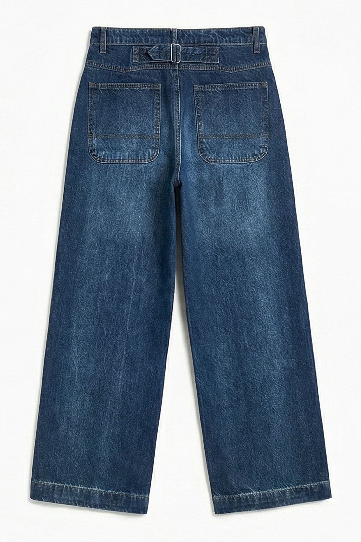 Dark Blue Pleated Wide Leg Denim Jeans - Hustle N Holla