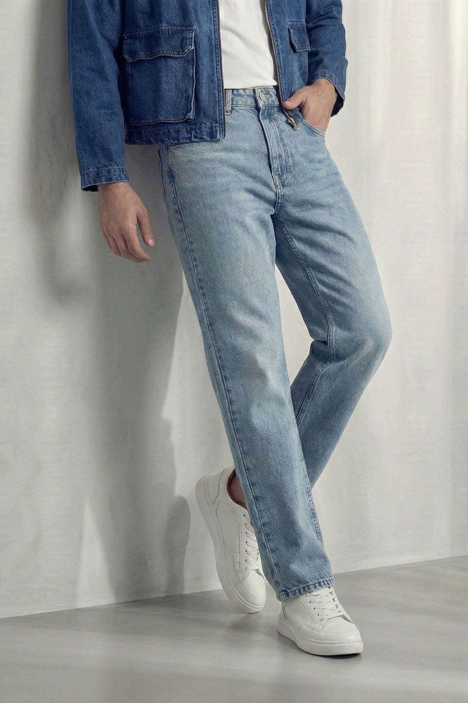 Light Acid Blue Straight Fit Denim Jeans - Hustle N Holla