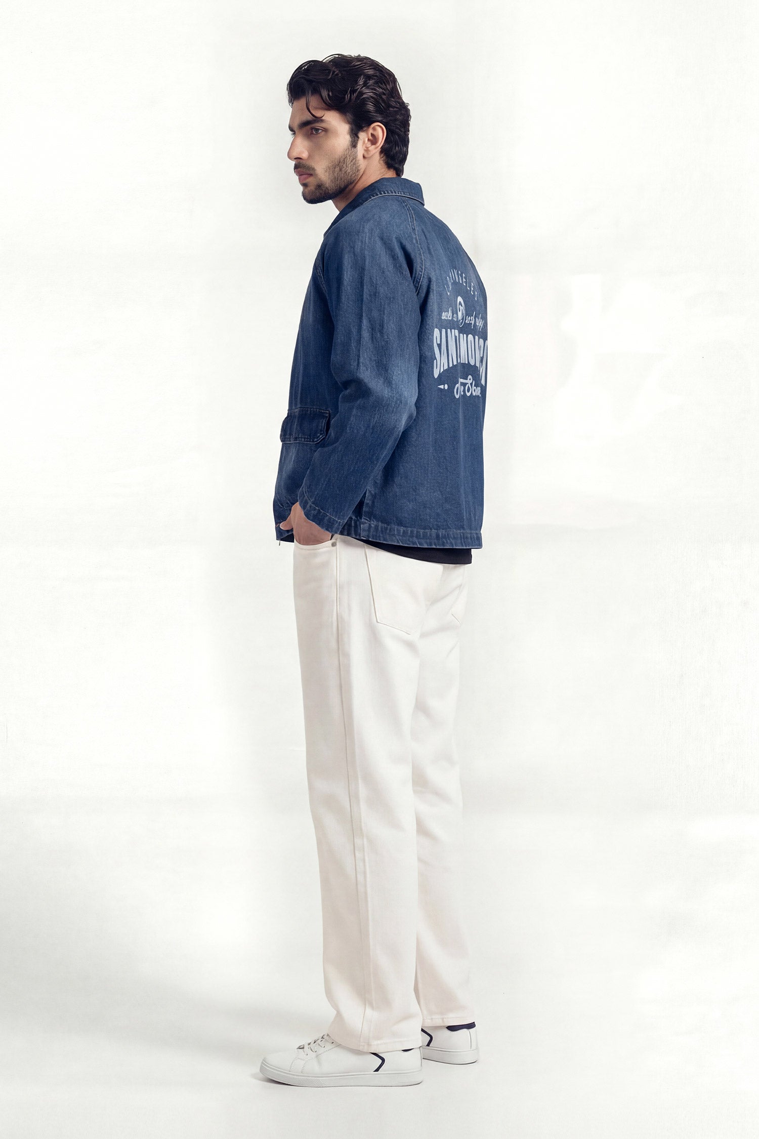 Blue Mid Washed Relaxed Fit Printed Jacket - Hustle N Holla